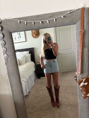 Pacsun Bella Stretch Light Indigo Mid Rise Denim Jean Mini Skirt